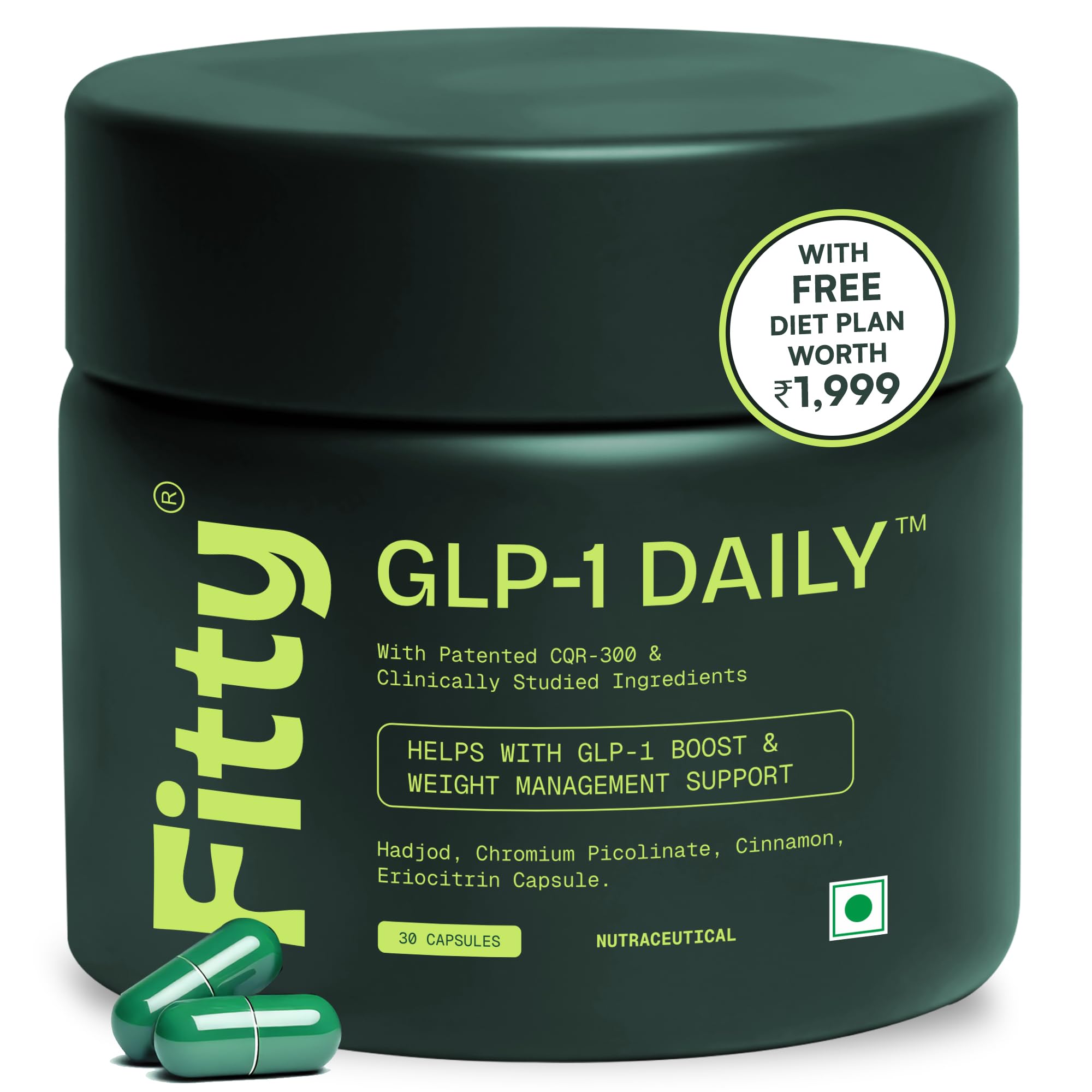 Fitty GLP-1 Daily Supplement, Clinically Studied Ingredients to Reduce Hunger & Cravings, Support Fat Loss and Weight Management, Promote GLP-1 Production, 1 Month Supply (30 Capsules)