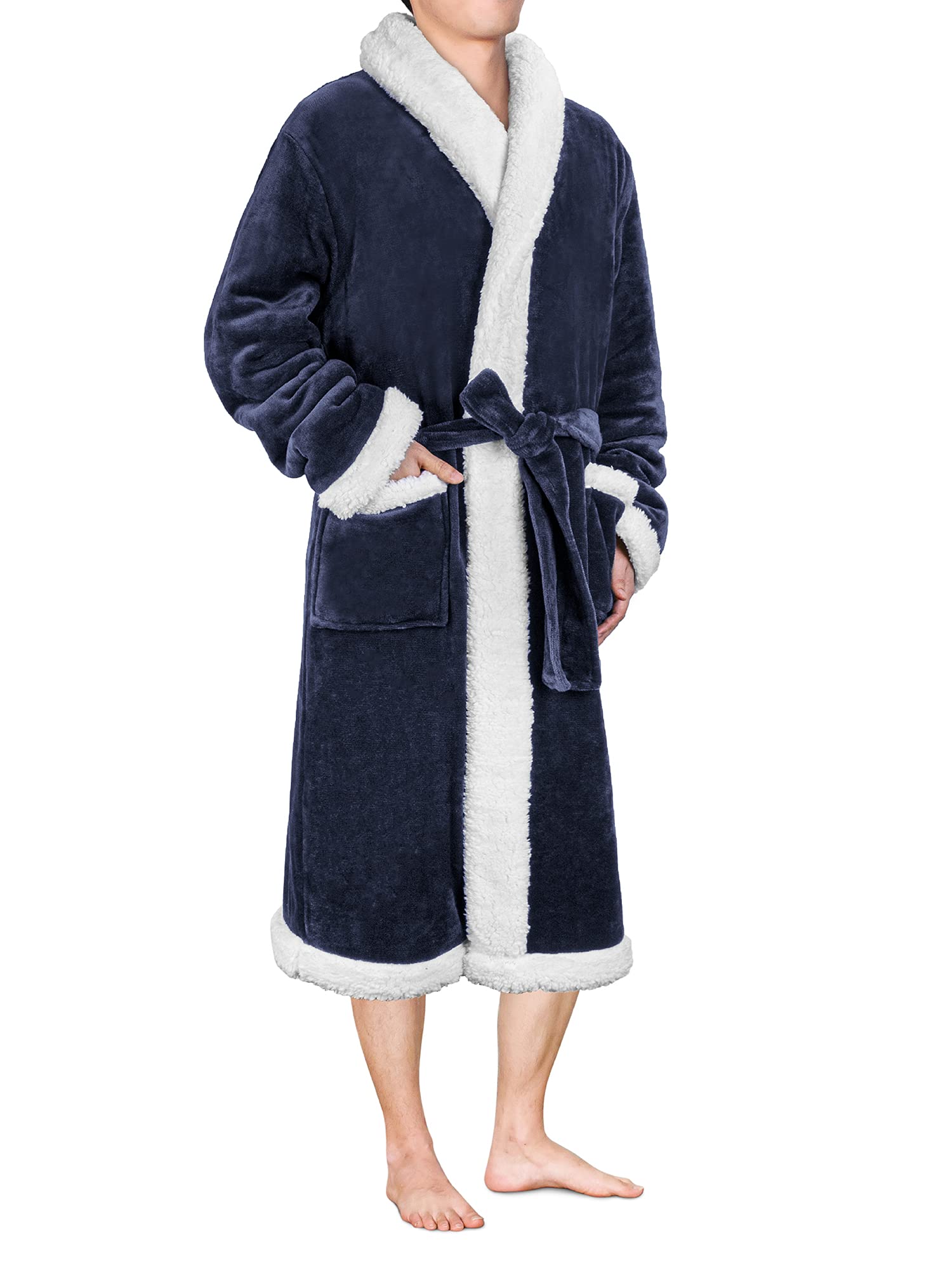 PAVILIA Mens Soft Robe | Warm Fleece Robes for Men, Soft Spa Bathrobe with Shawl Collar and Pockets