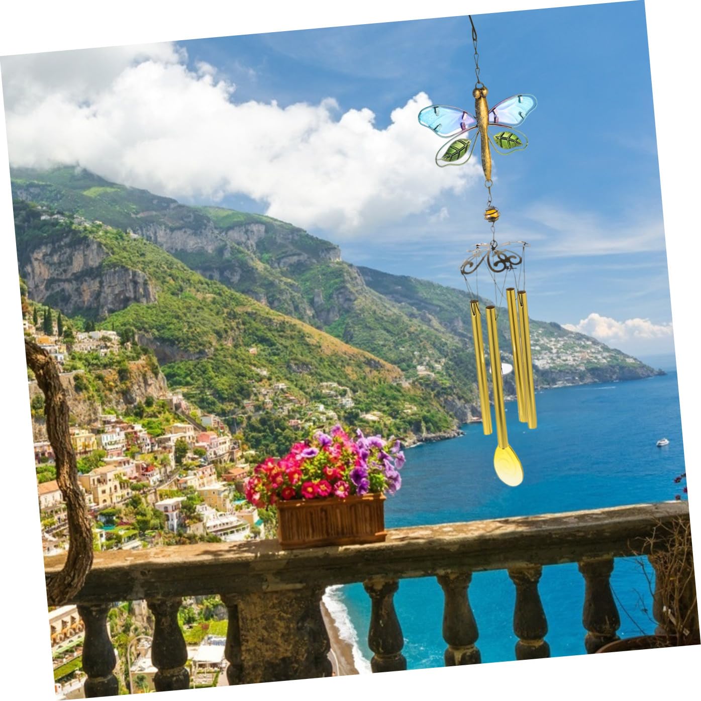 Toyvian Campane a Vento in Ferro e Vetro, 2 Pezzi, Decorazione Creativa da Appendere per Balcone e Esterno, Suono Piacevole, Libellula