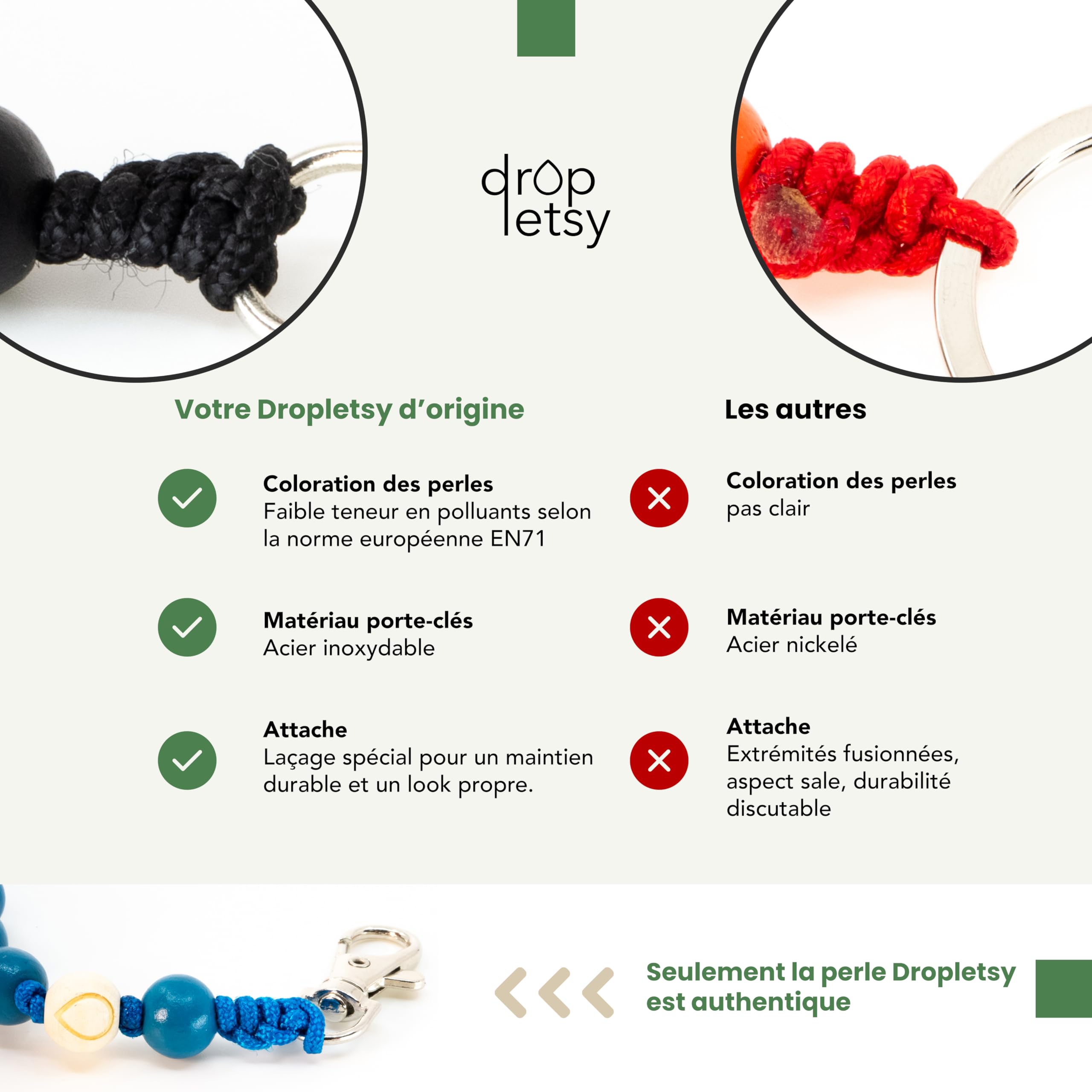 Chaîne universelle en perles de bois pour téléphones portables, chaîne - compatible avec tous les smartphones: iPhone 15, 14, 13, 12, 11, X, Samsung Galaxy (sans étui)