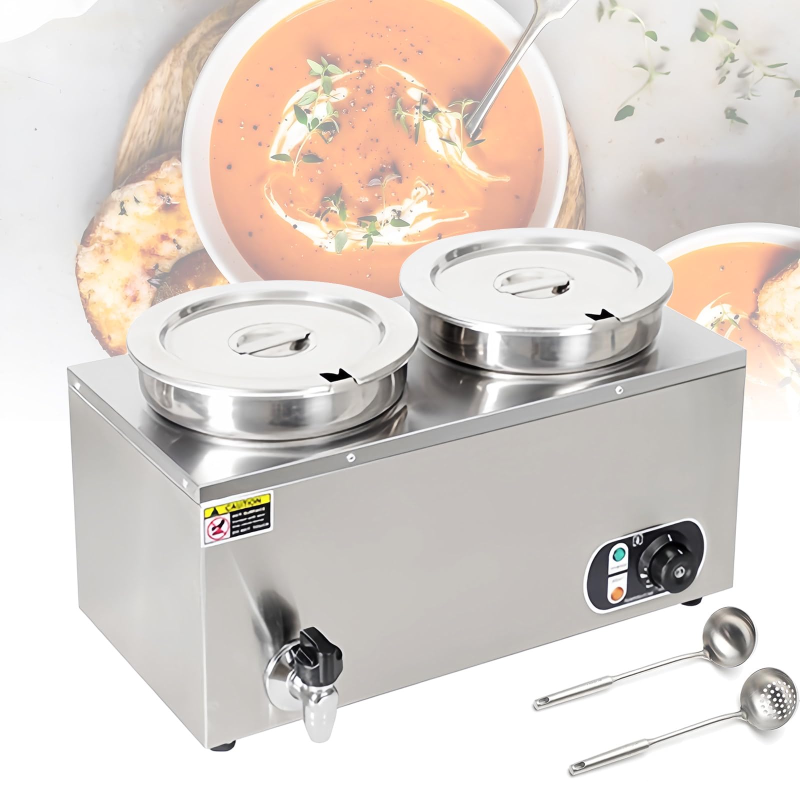 YXYLJOZ Electric Soup Warmers - Stainless Steel Bain Marie with Lids & Ladles, 3 Pots for Restaurants, Catering, and School Canteens - Commercial Food Warmers (7l X 2 220V)