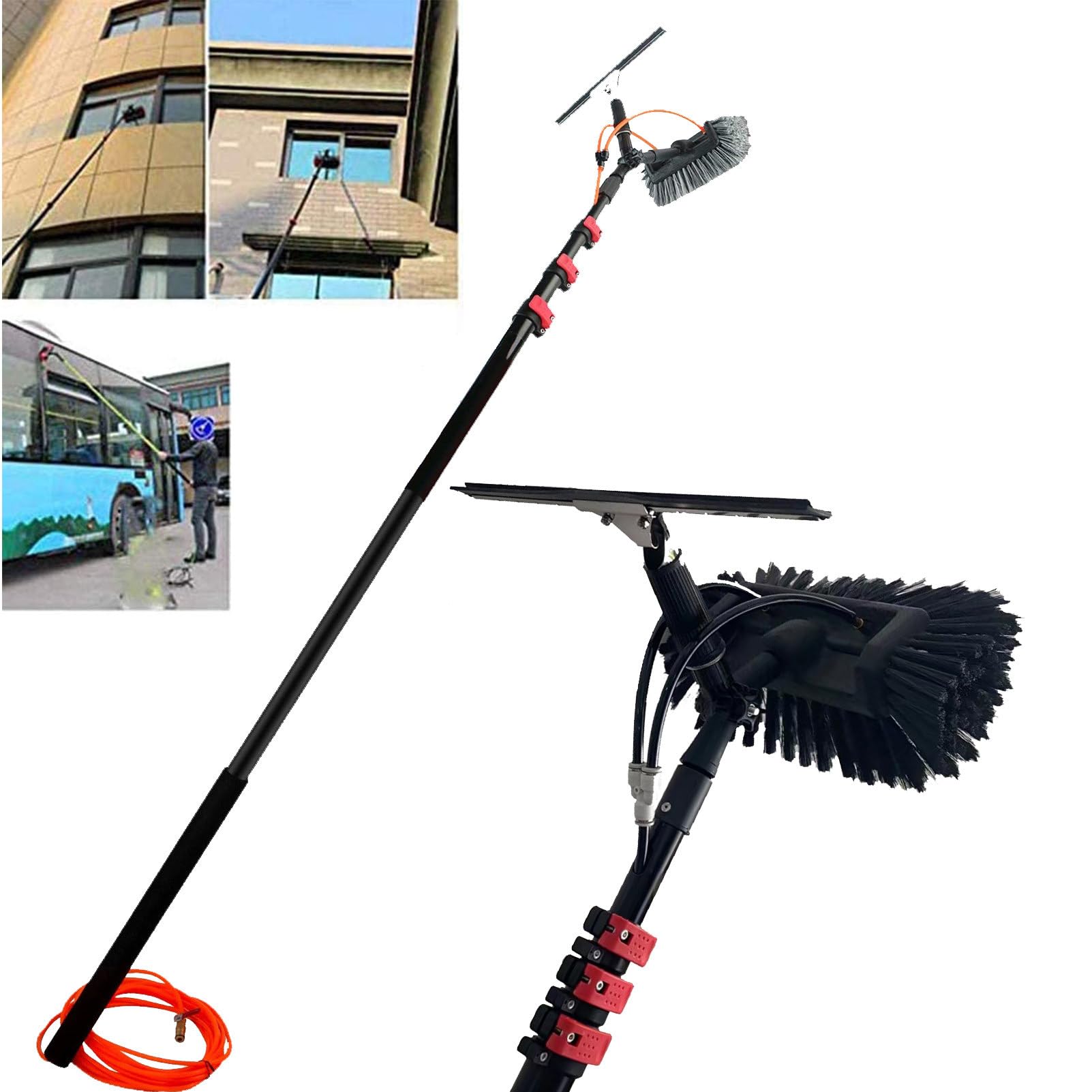 Aioneer Expandable Window Cleaning Kit, Water/Hose Delivery Bar, Cleaning Brush Unit, Window Cleaning Brush, Cleaning Of Photovoltaic And Solar Panels/10.8M/36Ft-3.6M/12Ft