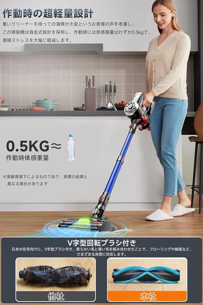 Hearten 掃除機 コードレス超軽量自走式設計・グリーンLEDライト搭載 Amazon | Hearten 掃除機 コードレス【超軽量自走式設計