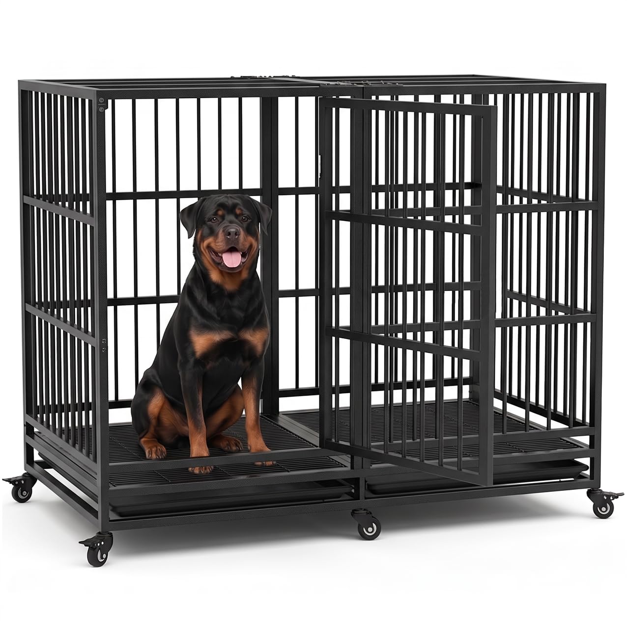 KOKOTANGS 54 Inch Heavy Duty Dog Crate Cage with Wheels, Indestructible and