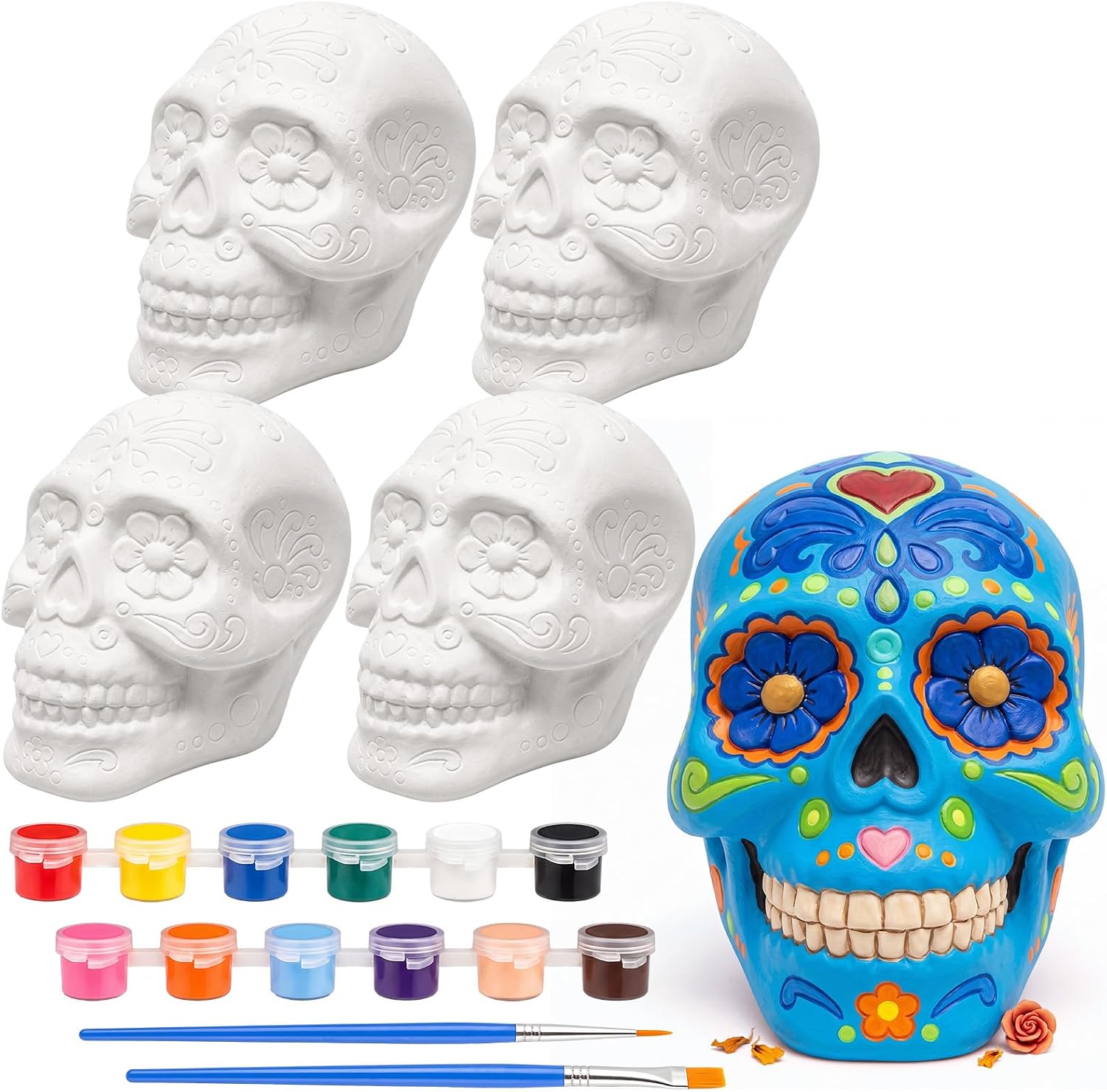Thenshop 4 Pack 4'' Halloween Skull Ceramic to Paint Crafts for Kids Adults