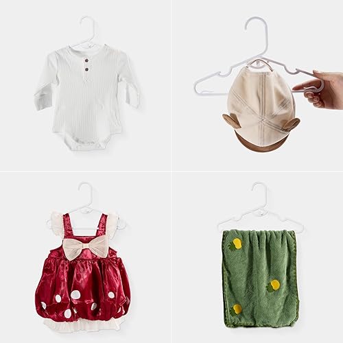 Miniatura 5 de PIGLOG Paquete de 100 perchas para bebé, perchas blancas para bebés, diseño apilable para ahorrar espacio, perchas duraderas de 11.4 pulgadas para