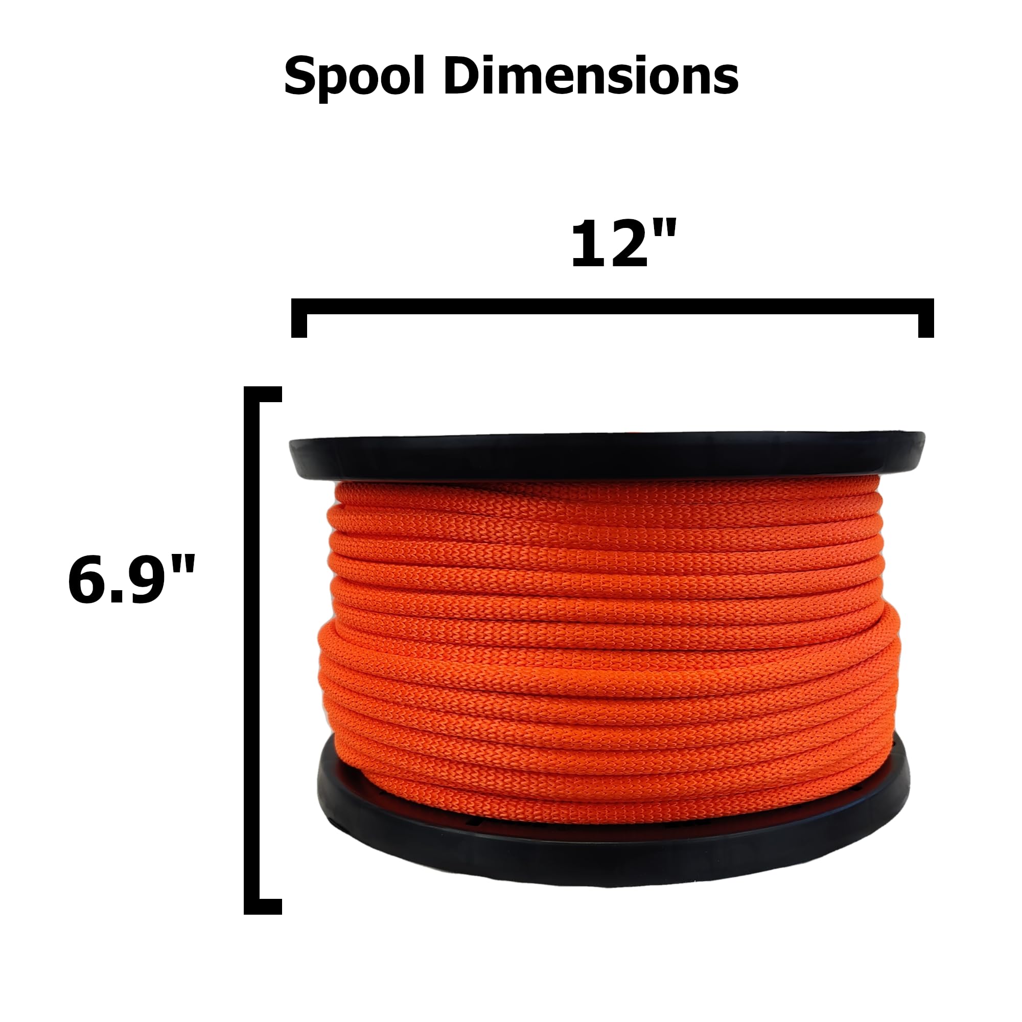 Cuerda de poliéster Dacron naranja neón de 3/8 pulgadas, carrete de 250 pies, trenzado sólido, grado industrial, alta resistencia a los rayos UV y a la abrasión, baja elasticidad