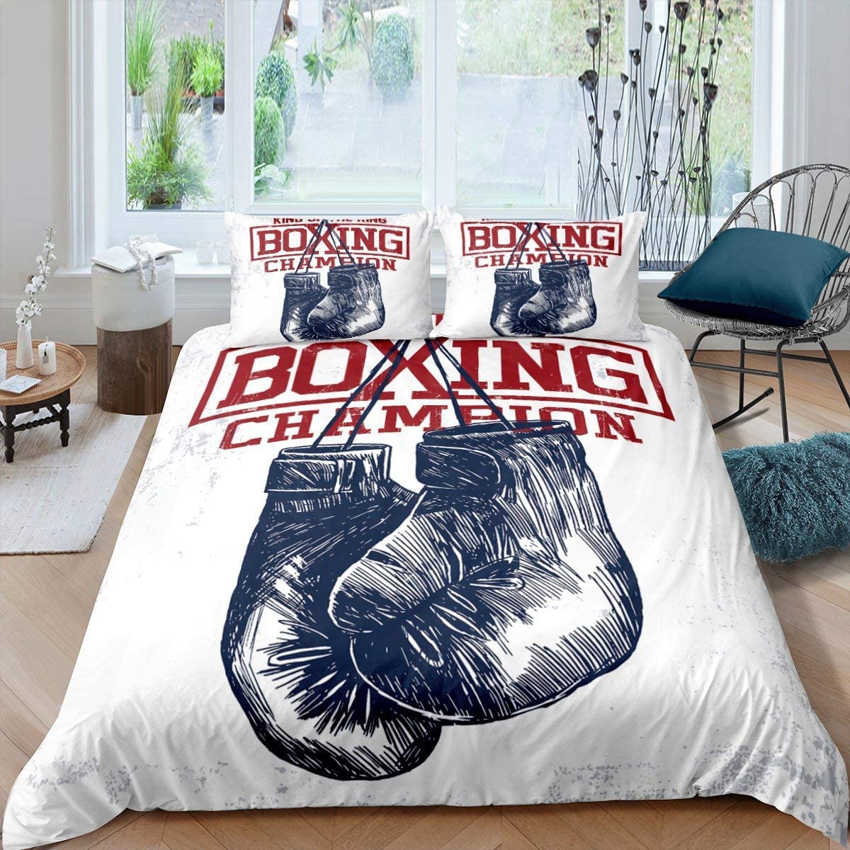 Housse de couette ados gants de boxe parure de lit gris 3 pcs