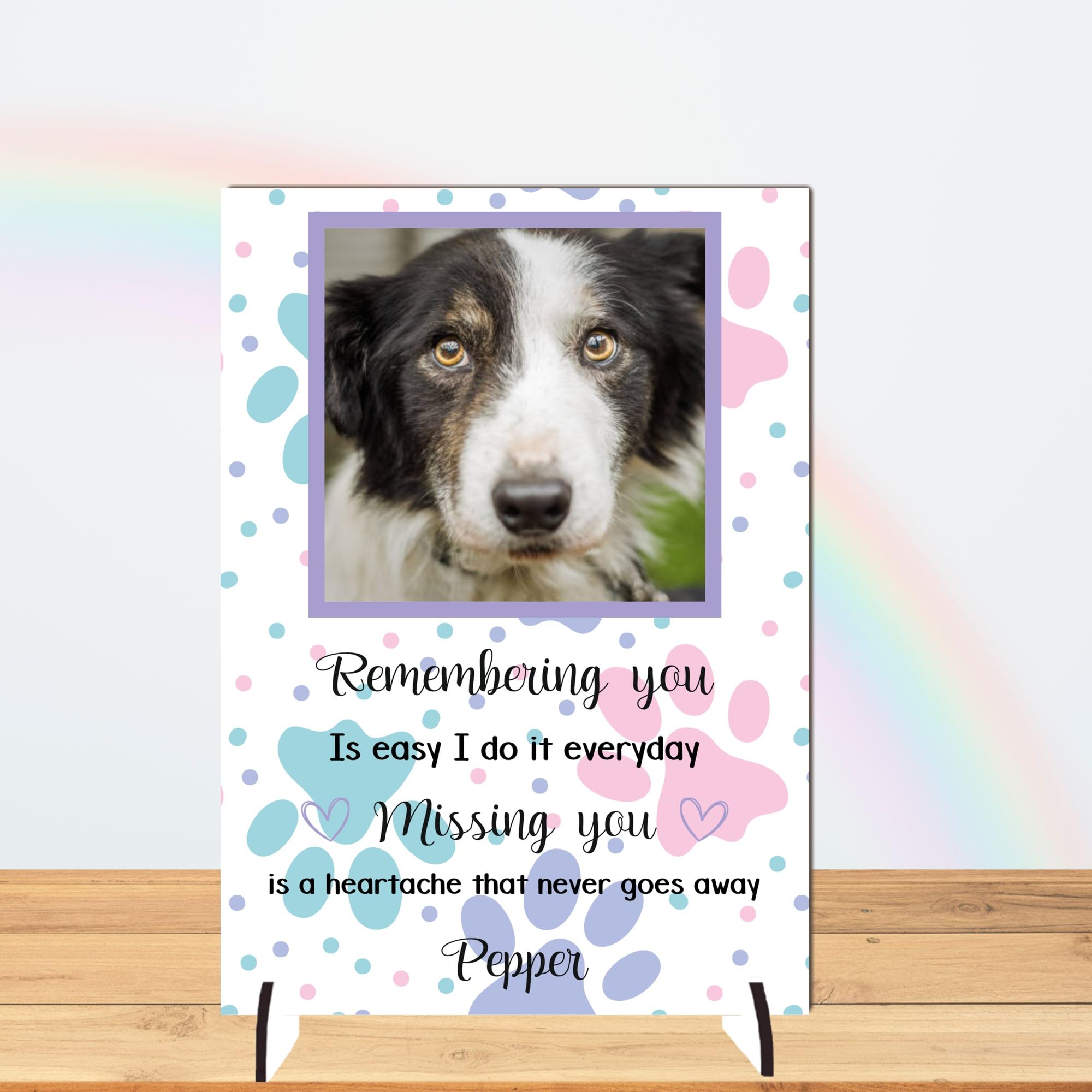 Custom Pet Memorial Photo Plaque - Personalised Bereavement Gift, Available in MDF or Acrylic, Colour Options, Size 148mm x 210mm 'Forever Remembered' Tribute (Mdf Wood A4 30cm x 21cm, Pastel)
