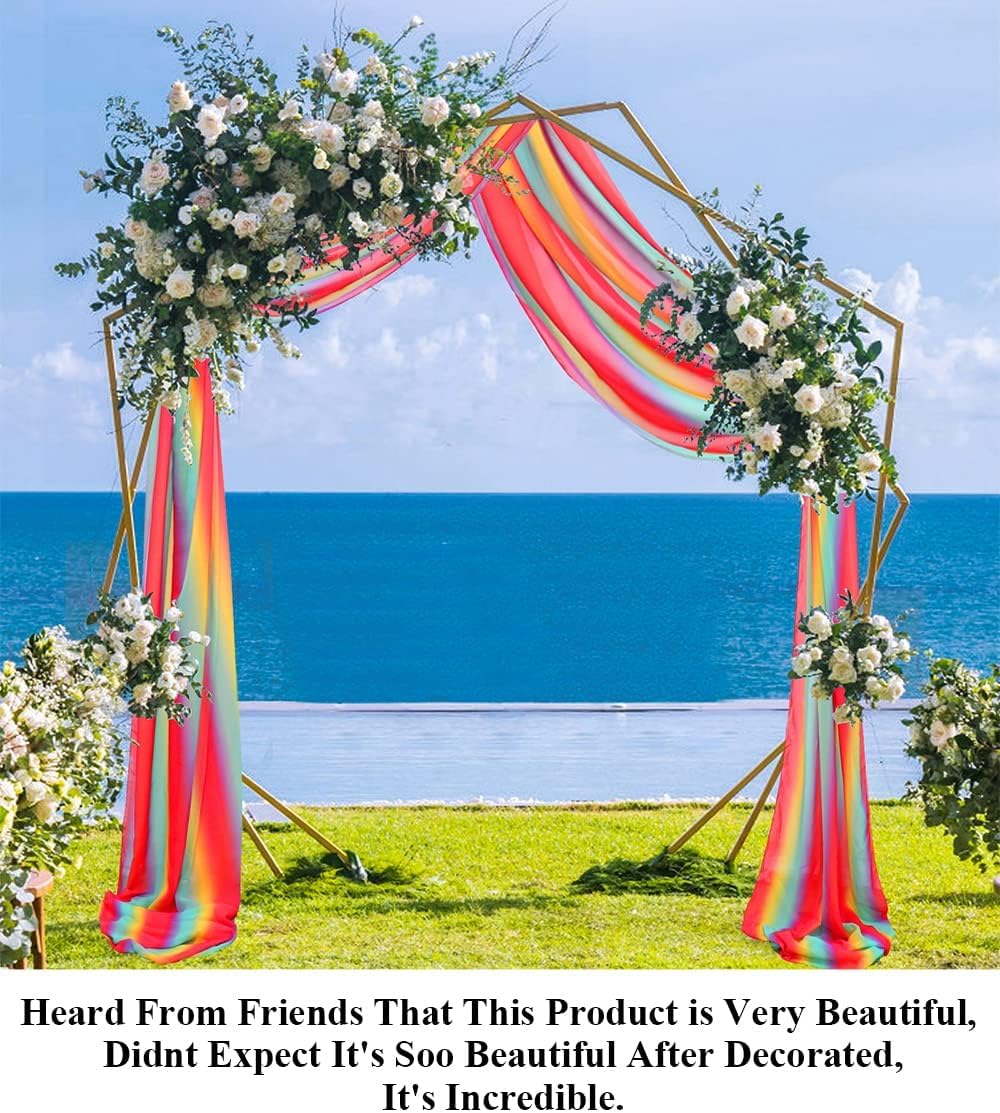 Pardecor Rainbow Chiffon Wedding Arch Draping Fabric 2 Panels 6 Yard for Outdoor Ceremony 29''x18ft Long Tulle Decor for Wedding Arch Arbor