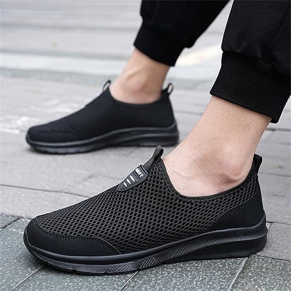 Fashion Summer Men Breathable Mesh Shallow Lace Up Casual Shoes Mens Sneaker Slippers, Black