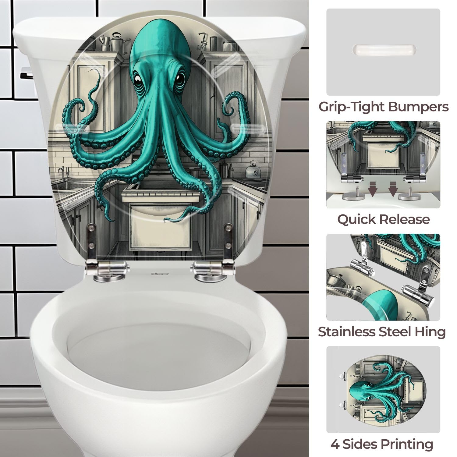 Sedile WC rotondo in resina con cerniere a sgancio rapido per il bagno