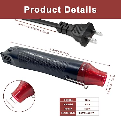 Vista 48 de Pistola de calor, mini pistola de calor de 350 W con boquilla reflectora, ajustes de temperatura duales, pistola de aire caliente de calor rápido
