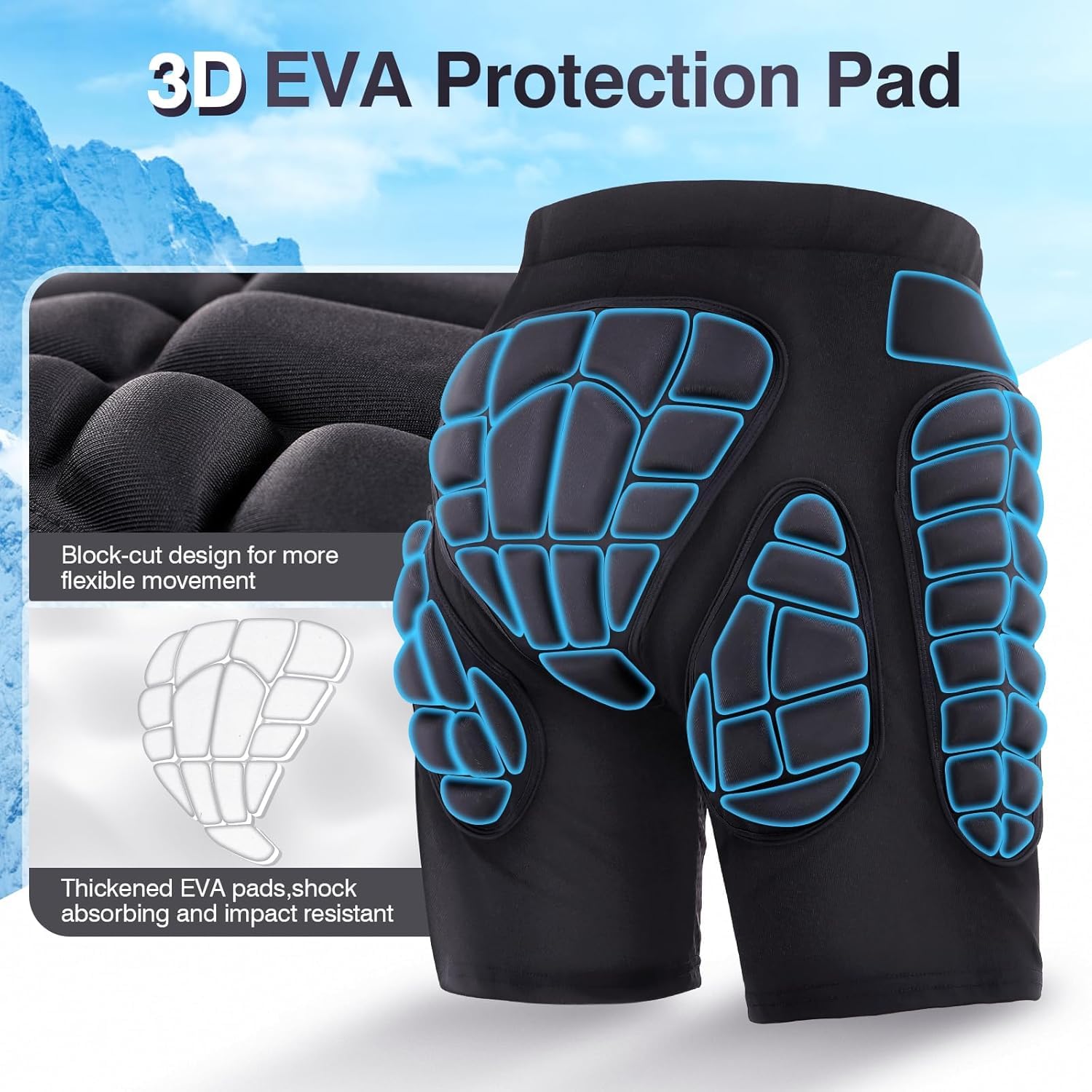 TOMSHOO Protektorhose Herren Damen, 3D-Schutz Gepolsterte Kurze Hose für Snowboarding, Skaten und Skifahren, Eva Pad Protektor Hüftschutzausrüstung