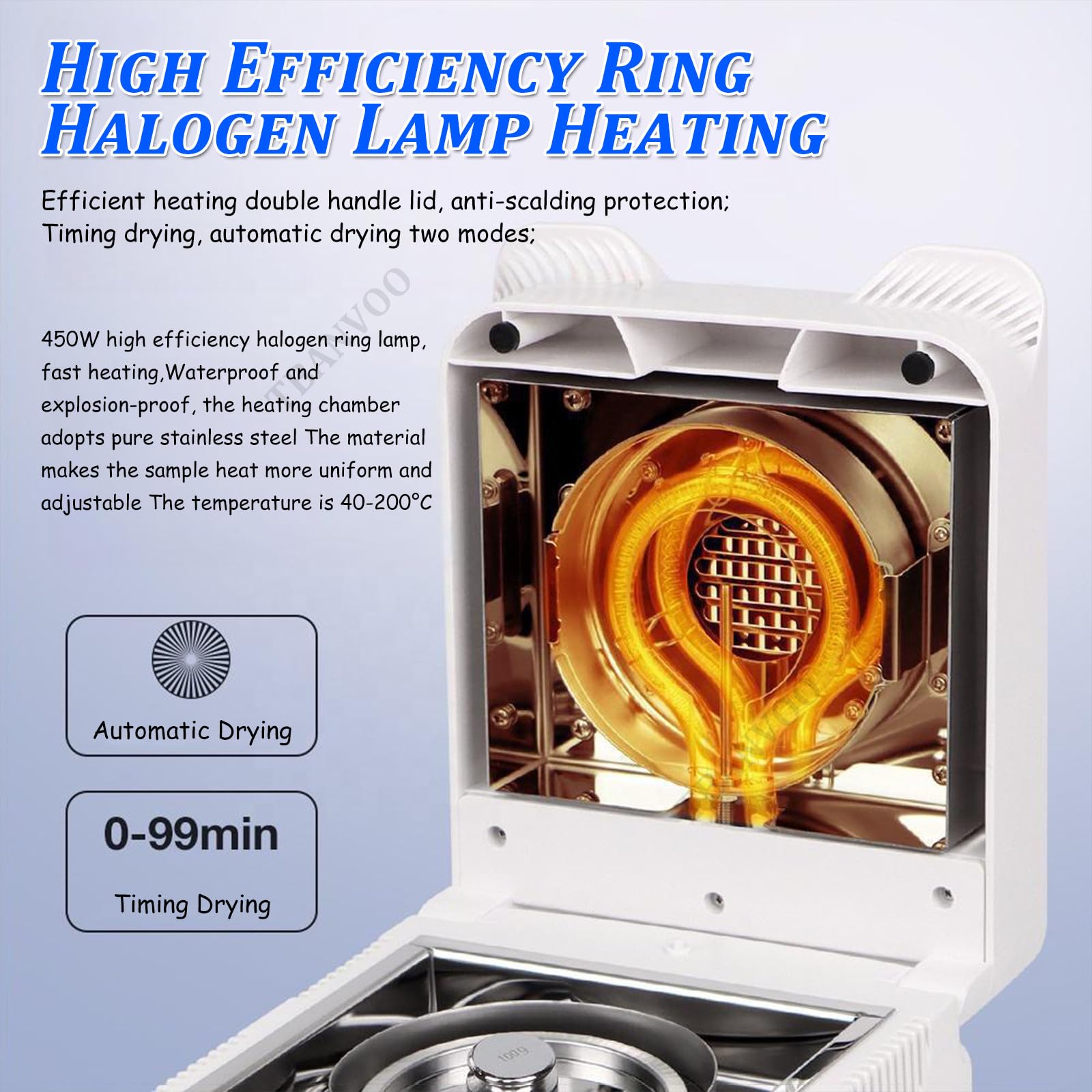 Genérico Analizador de Equilibrio de Humedad con precisión de 120 g/0,001 g, Pantalla táctil y Calentamiento rápido por halógeno para Pruebas de Laboratorio de Control de Calidad (1205 mA).