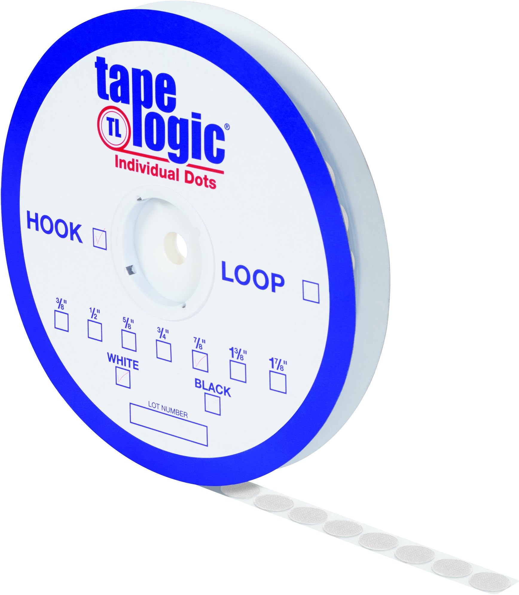 Aviditi Tape Logic Sticky Back Dots, 3/8 Inch Diameter, Hook, White, for Classroom Home and Office - Loop Sold Separately (1 Roll)