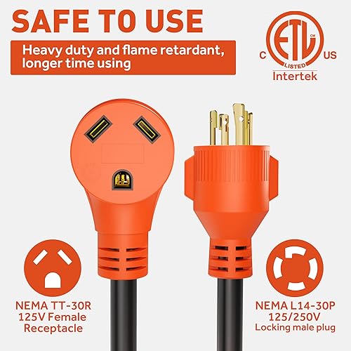 Miniatura 3 de Cable adaptador de generador RV de 30 amperios a 30 amperios, cable adaptador de 4 clavijas NEMA L14-30P con bloqueo macho a receptáculo hembra