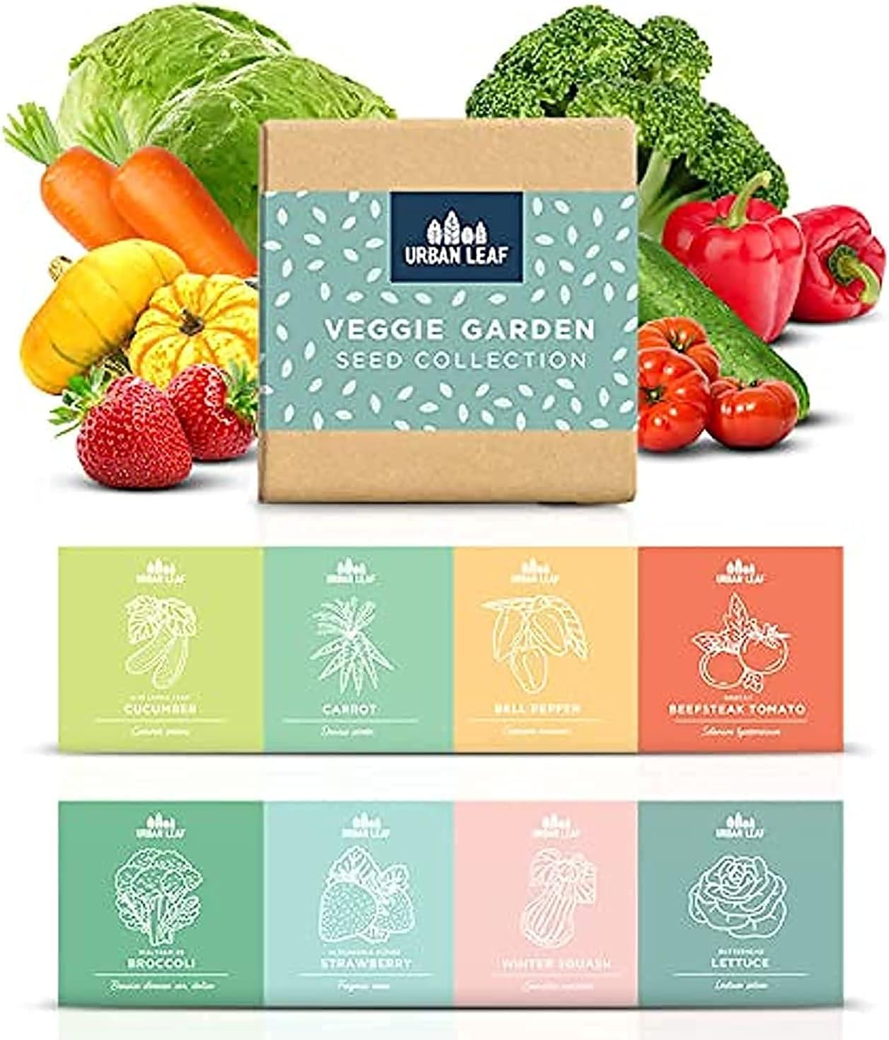 Vegetable Seeds for Planting | Veggie Seeds Variety Pack | Tomato, Pepper, Broccoli, Squash, Carrot, Cucumber, Lettuce | Drought-Tolerant, Pest-Resistant Vegetable Seeds by Urban Leaf
