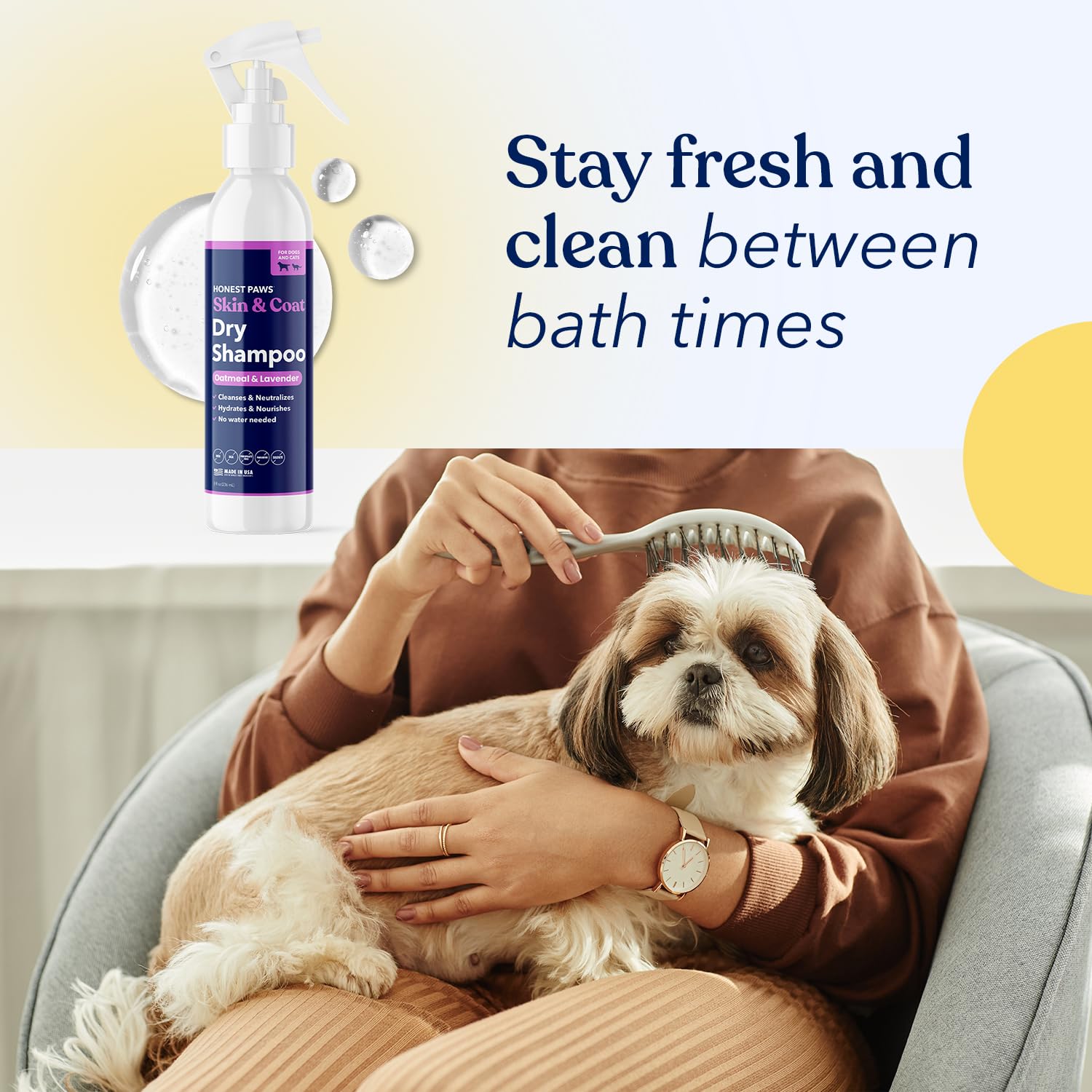 Honest Paws - Champú seco para perros, sin agua, sin enjuague, fórmula espumosa que reduce el picor, limpia, hidrata y nutre la piel seca