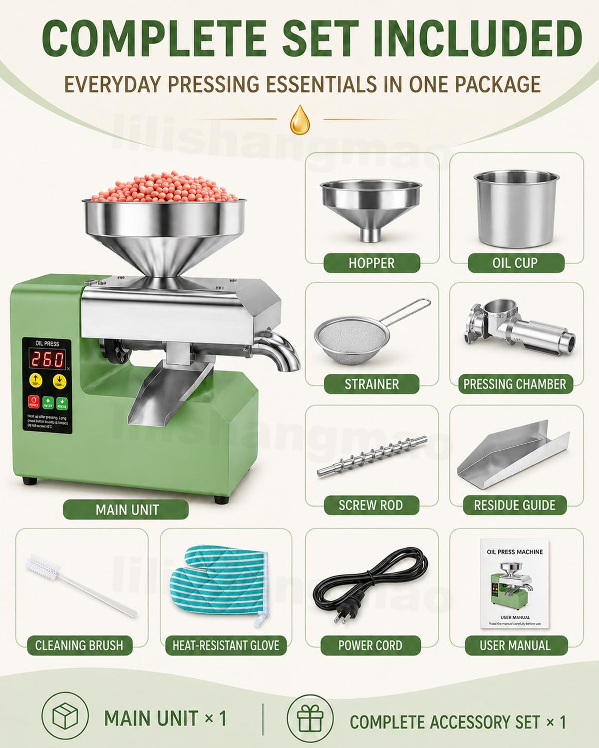 Prensa De Aceite De Sobremesa Para Semillas, Frutos Secos Y Uso Diario 800W | Diseño Compacto Con Calor Ajustable, Marcha Atrás, Tolva Grande Y Vías Separadas Para Aceite Y Residuos