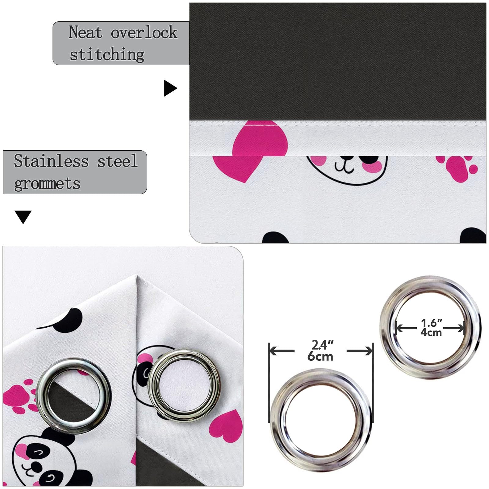 Generisch Cartoon Tier Verdunkelungsvorhänge mit Ösen, Panda Herz Pfotenabdruck Bedruckte Weiß Waschbarer Vorhänge, Privatsphäre Schützende Vorhang für Schlafzimmer Wohnzimmer, H215 x B110 cm