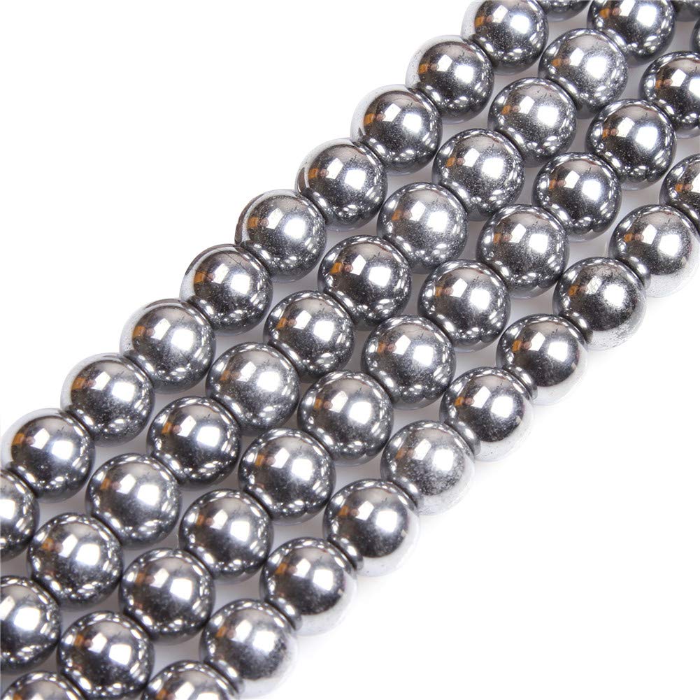 GEM-Inside Natural 10mm Non-Magnetic Silver Metallic Coated Hematite Round Gemstone Semi Precious Loose Beads for Jewellery Making 15''