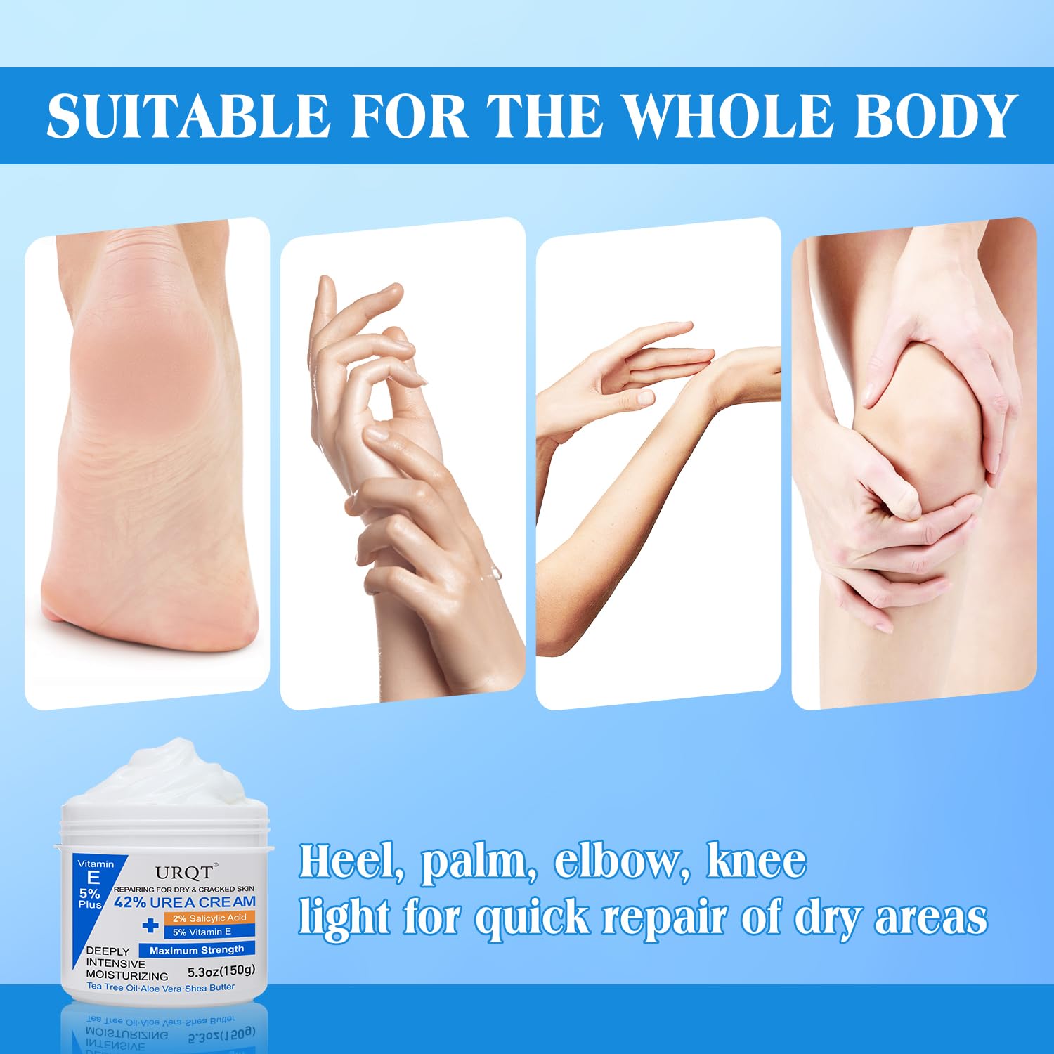 42% Urea Cream with 2% Salicylic Acid & 5% Vitamin E - Intensive Moisturizer Foot & Hand Repair Cream for Dry Cracked Skin - 150g - Image 4