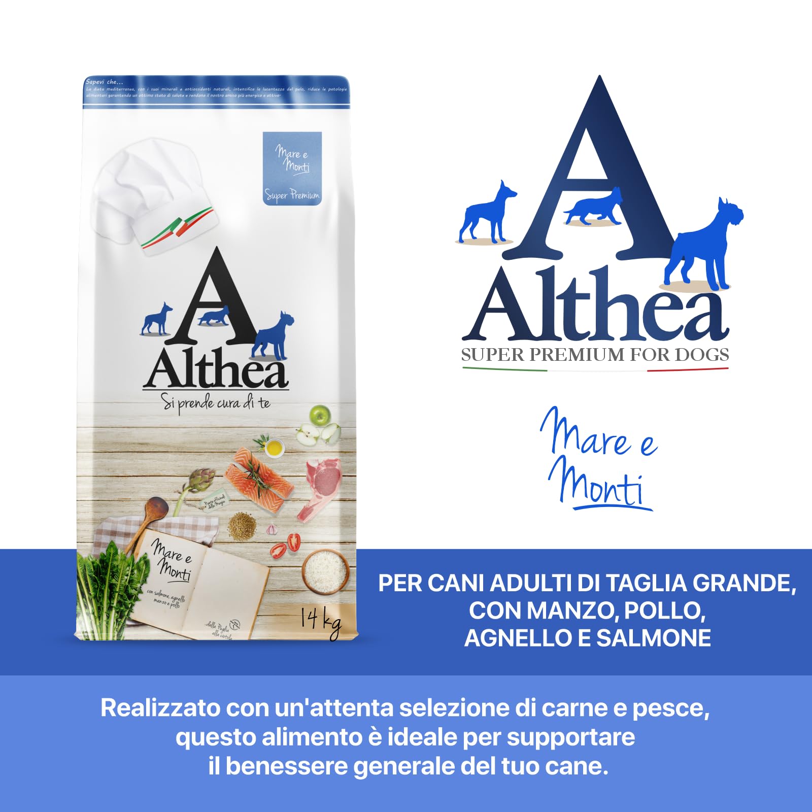 Althea Mare e Monti, Cibo per Cani, Taglia Media/Grande - 14000 gr