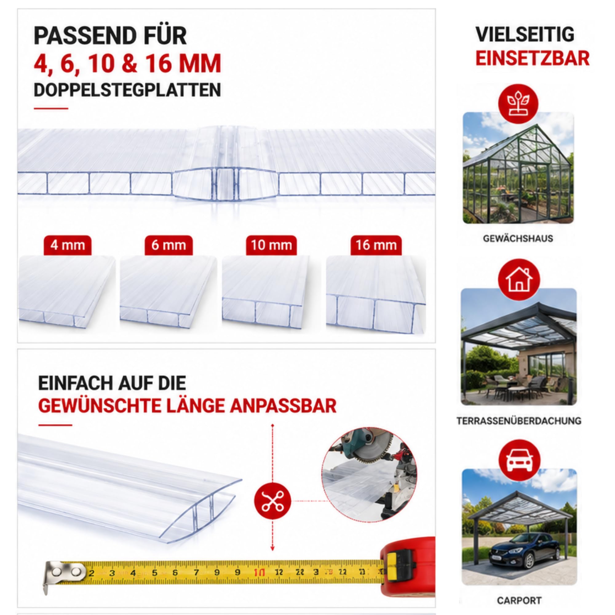 Pannello alveolare in policarbonato, piastra cava, per giardino, serra e modellismo, resistente alle intemperie, traslucido, 60,5 x 121 cm, (connettore: 4,5 mm)