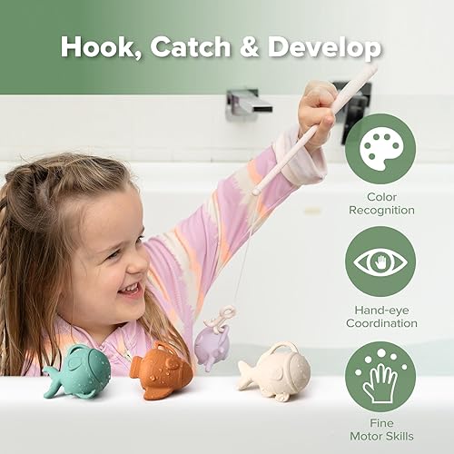 Miniatura 3 de haakaa Juego de juguetes de pesca de silicona para bebés, juguete de silicona de grado alimenticio para niños pequeños y niños, juguetes de bañera
