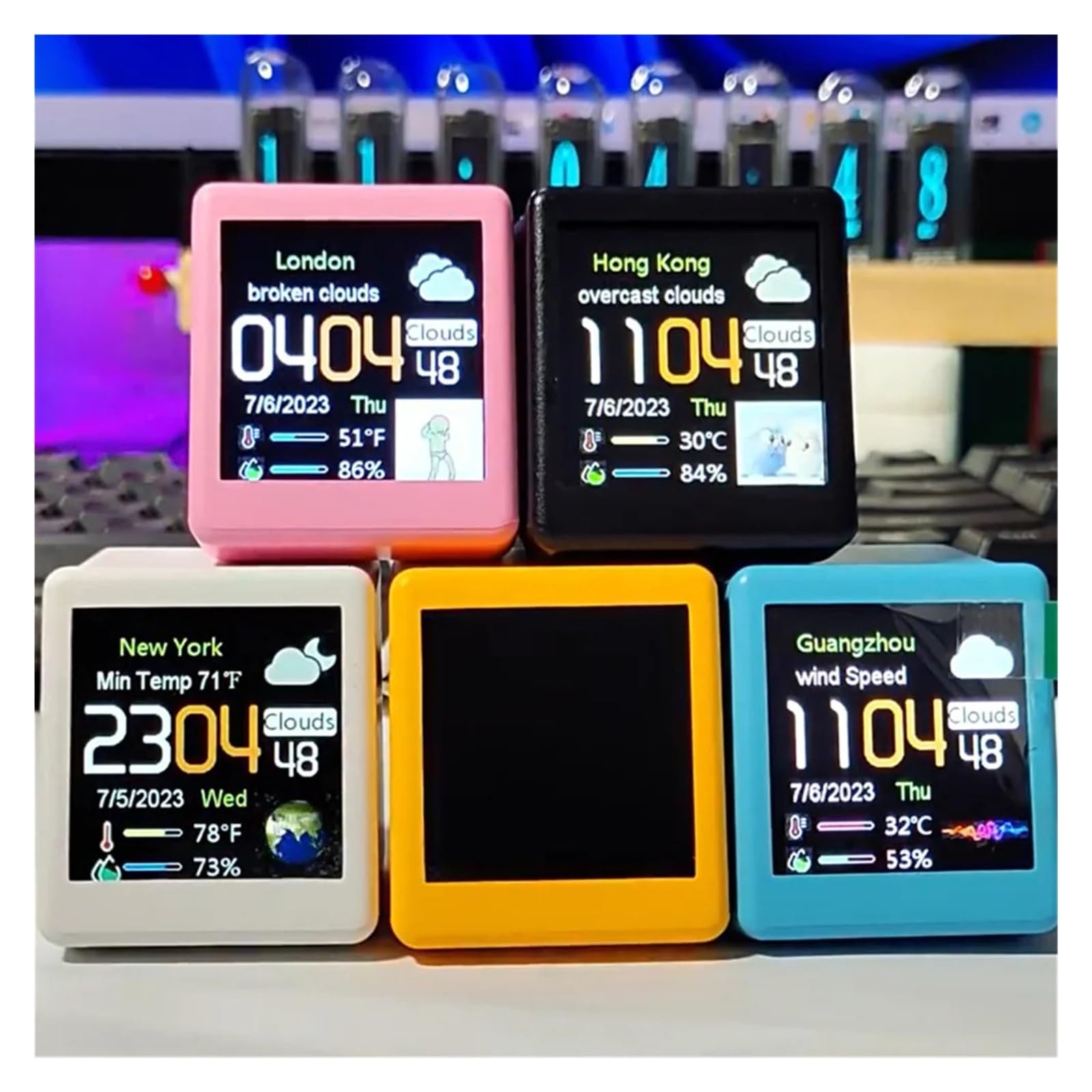 Inteligentna Stacja Pogodowa Zegar Stacjonarny Wi-Fi Z Wyświetlaczem LCD O Przekątnej 1,54 Cala Elektroniczny Termometr I Czujnik Higrometru Wysoka DokłAdność(Yellow)
