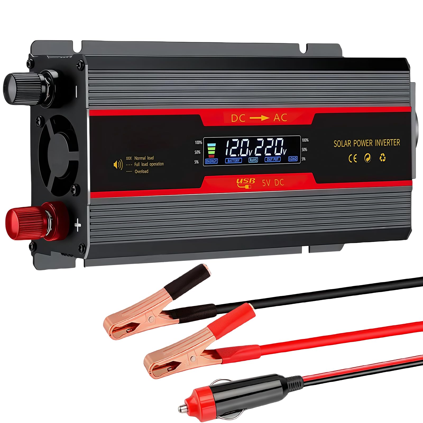 Inverter Trasformatore di Tensione: 700W/2000W DC 12V / 24V su AC 230V Trasformatore di Tensione, con Clip Alligatore Accendisigari, Onda Sinusoidale Modificata Inverter Solare per Auto