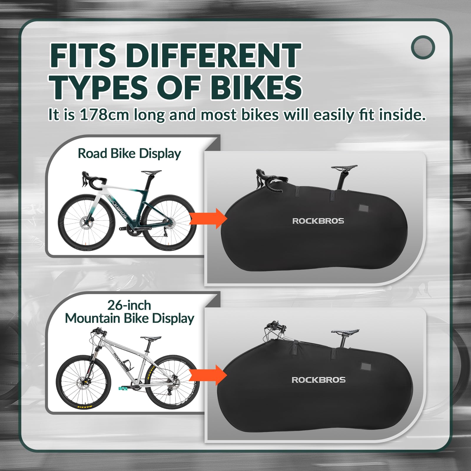 ROCKBROS Copertura prottetiva per Bici, Copri Bicicletta Impermeabile Oxford 178 * 86 cm per Bici da corsa e MTB da 26 pollici, Progettato per il Trasporto di Bici