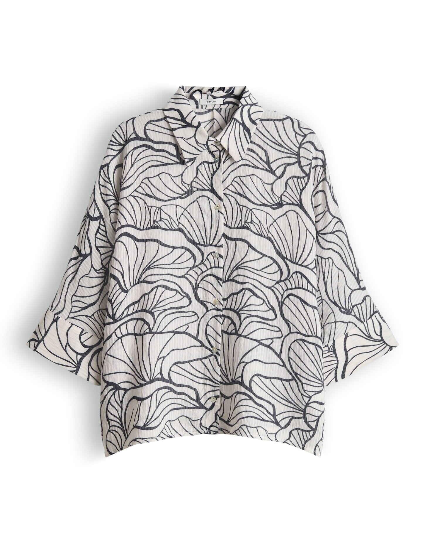 OPUS Damen Dreiviertelarmbluse | Printbluse mit feinem Webstreifen Loose Fit