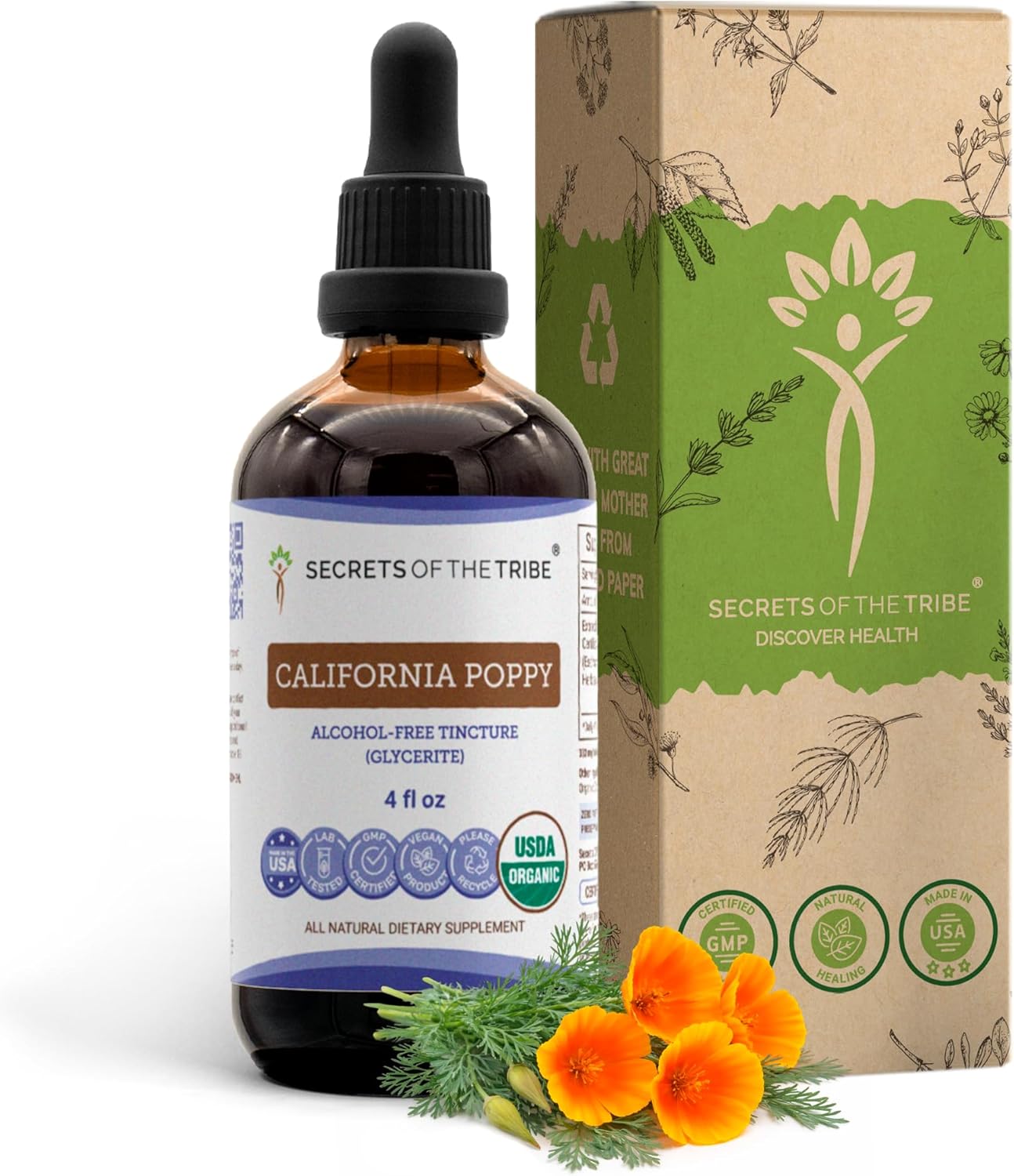 California Poppy USDA Organic Tincture | Alcohol-FREE Extract, High-Potency Herbal Drops | Made from 100% Certified Organic California Poppy (Eschscholzia Californica) Dried Herb and Flower (2 oz)