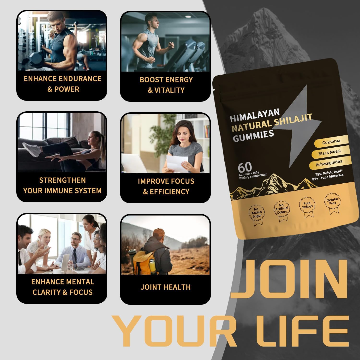 Shilajit Gold Gummies for Men & Women with Ashwagandha & Gokshura, 85+ Minerals & Fulvic Acid, Natural Energy & Wellness Support, 80 Count (01) - Image 3