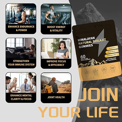 Vista 3 de Shilajit - Gomitas de oro para hombres y mujeres con Ashwagandha y Gokshura, más de 85 minerales y ácido fúlvico, energía natural y apoyo