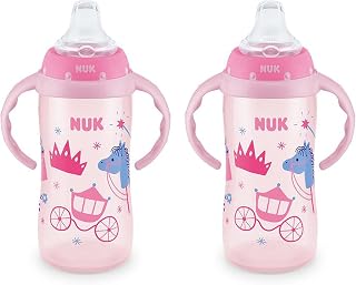 NUK Learner Sippy Cups 10 oz, Spill-Proof Soft Spout, 8+ Months, 2 Pack - BPA Free, Easy Bottle Transition