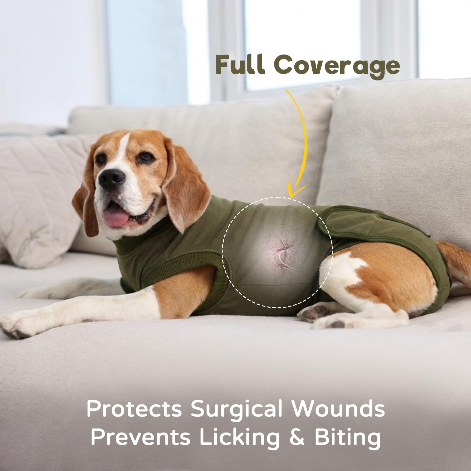 OP Body para perro de castración – Traje quirúrgico para perro | alternativa al cuello | transpirable, suave y elástico | evita lamer y rascar | Para perros y perras, verde ejército XL