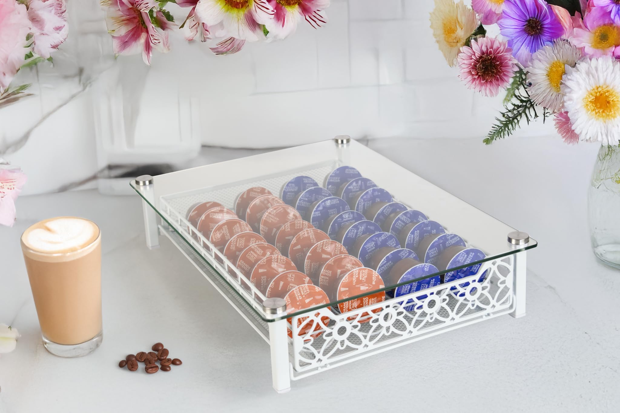 Castell Deco - Tiroir Support Organisateur Capsules Nespresso, 100 % métal, Capacité 50 x, pour stocker distributeur capsules de café