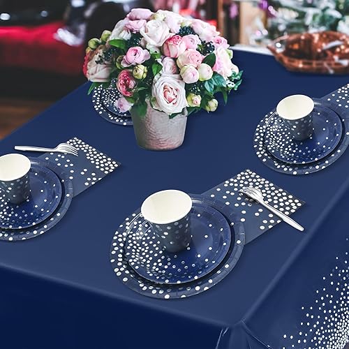 Miniatura 5 de Serve 25 Guests Navy Blue Plates and Napkins Party Supplies,Blue and Silver Birthday Plates Disposable,Navy Blue Paper Plates and Napkins Cups