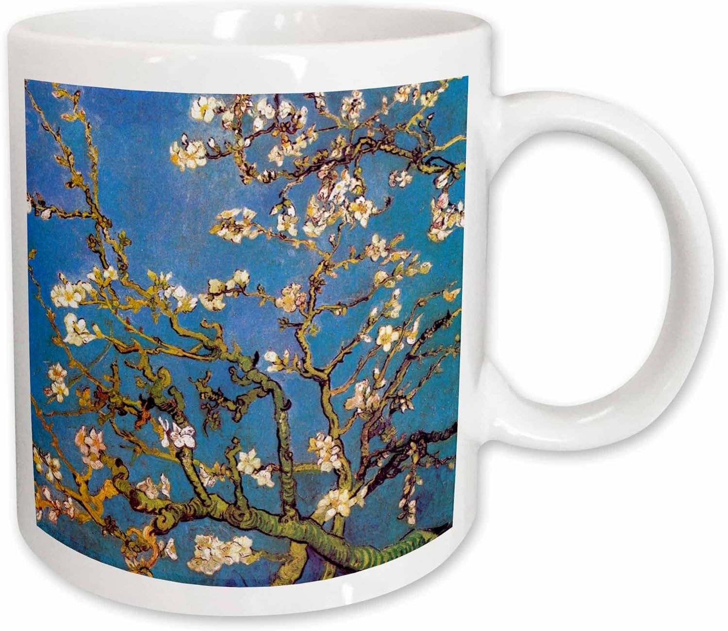 3dRose Almond Blossoms by Vincent van Gogh 1890 - famous fine art by masters white flower branches on blue 11oz Mug
