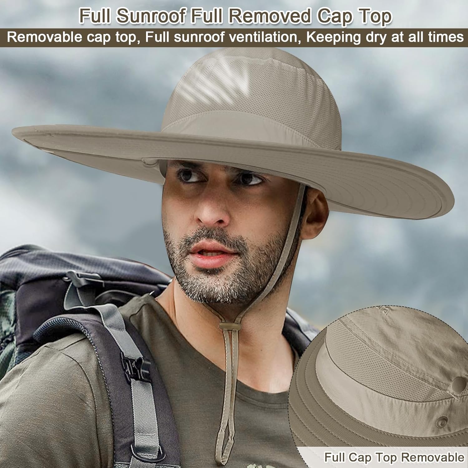 Cooltto L/XL/XXL Wide Brim Sun Hat UPF 50+, Waterproof & Breathable for Men, Women - for Fishing, Hiking, Camping & Traveling - Image 4