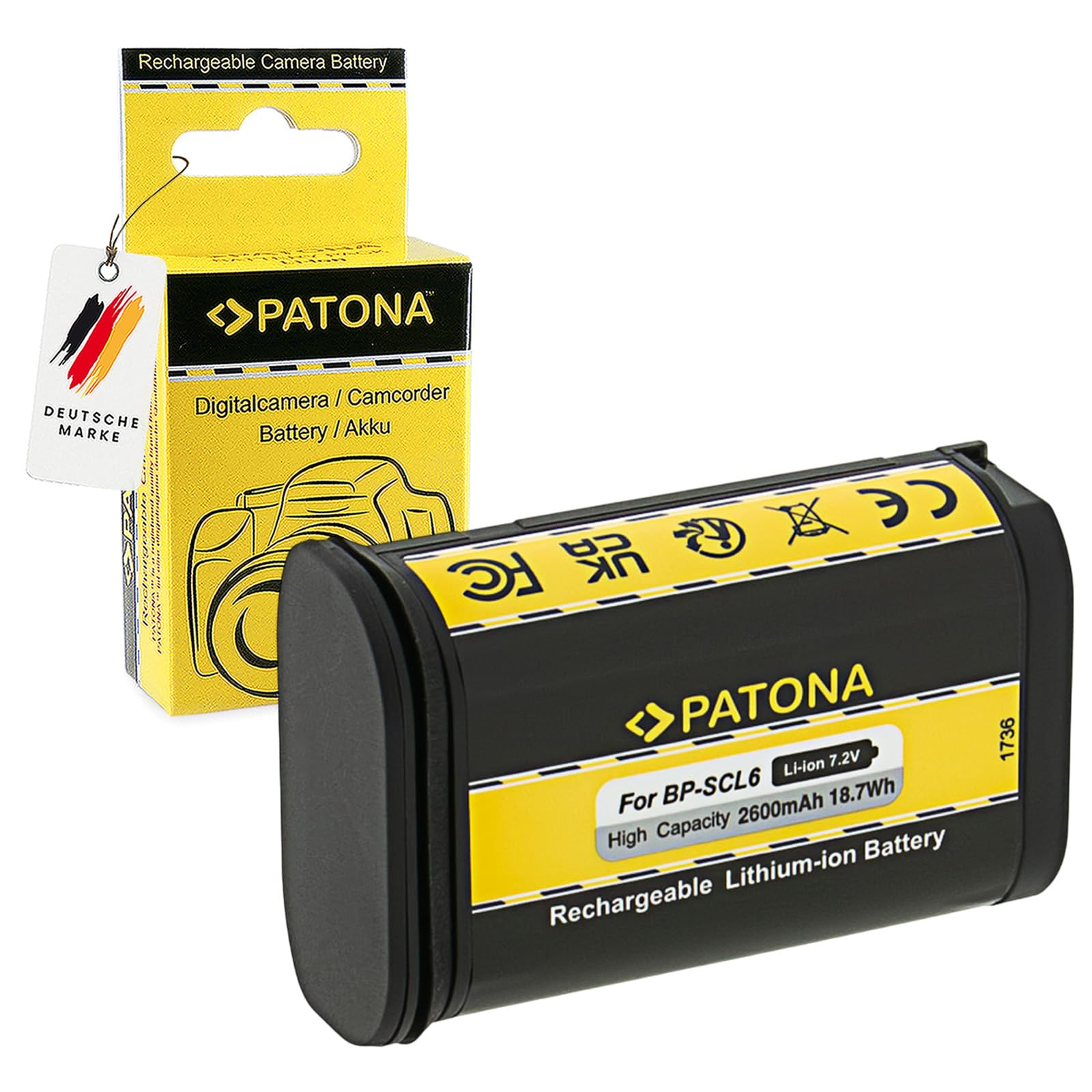 PATONA Batterie Premium pour Leica Q2 Q3 SL2 SL2S – remplace BP-SCL6 LC-SCL6 19531 – 7,2V 2600mAh 18,7Wh Li-ION cellules de Marque – Batterie de Rechange pour Longues Sessions