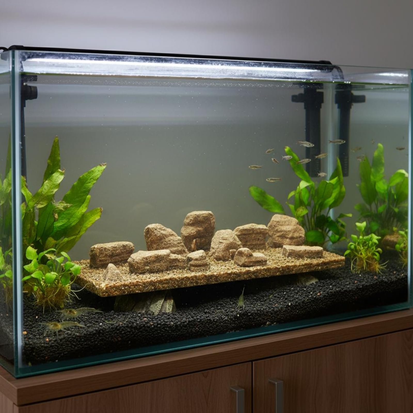 predolo Decorazione Acquario Roccia Scenica Terreno Ornemento con Piattaforma Rettangolare E Superficie a Strati in Arenaria Resina per Scenografia, Strati Di Roccia