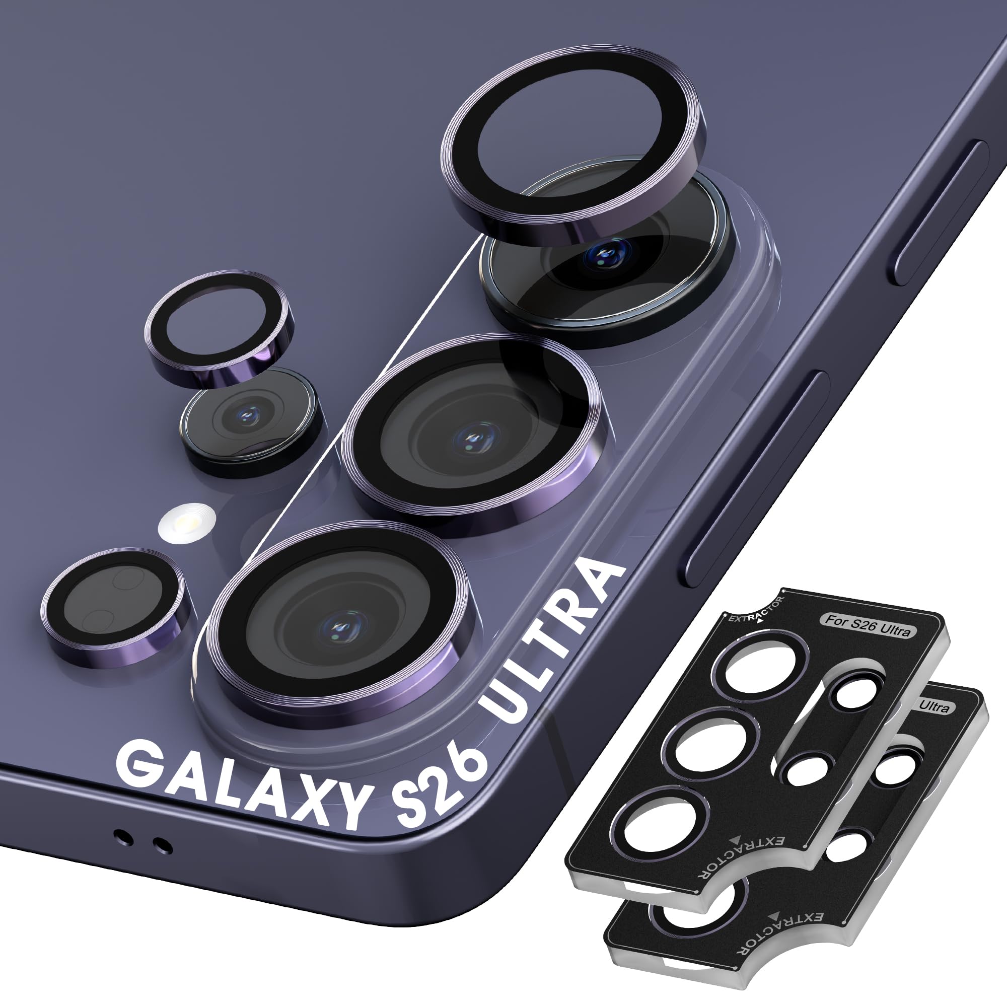 Orzero 9H Glass Camera Lens Protector for Galaxy S26 Ultra-Purple, 2 Set