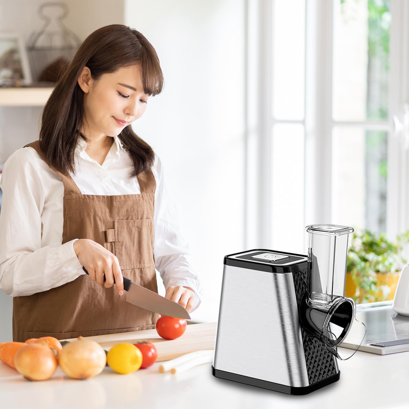 5 en 1 Râpe a Légumes Électrique, Coupe-légumes électrique 800W, Hachoir Électrique & Trancheuse de Légumes & Râpe à Fromage, pour Fromage, Carottes, Pommes de Terre, Concombres (B)