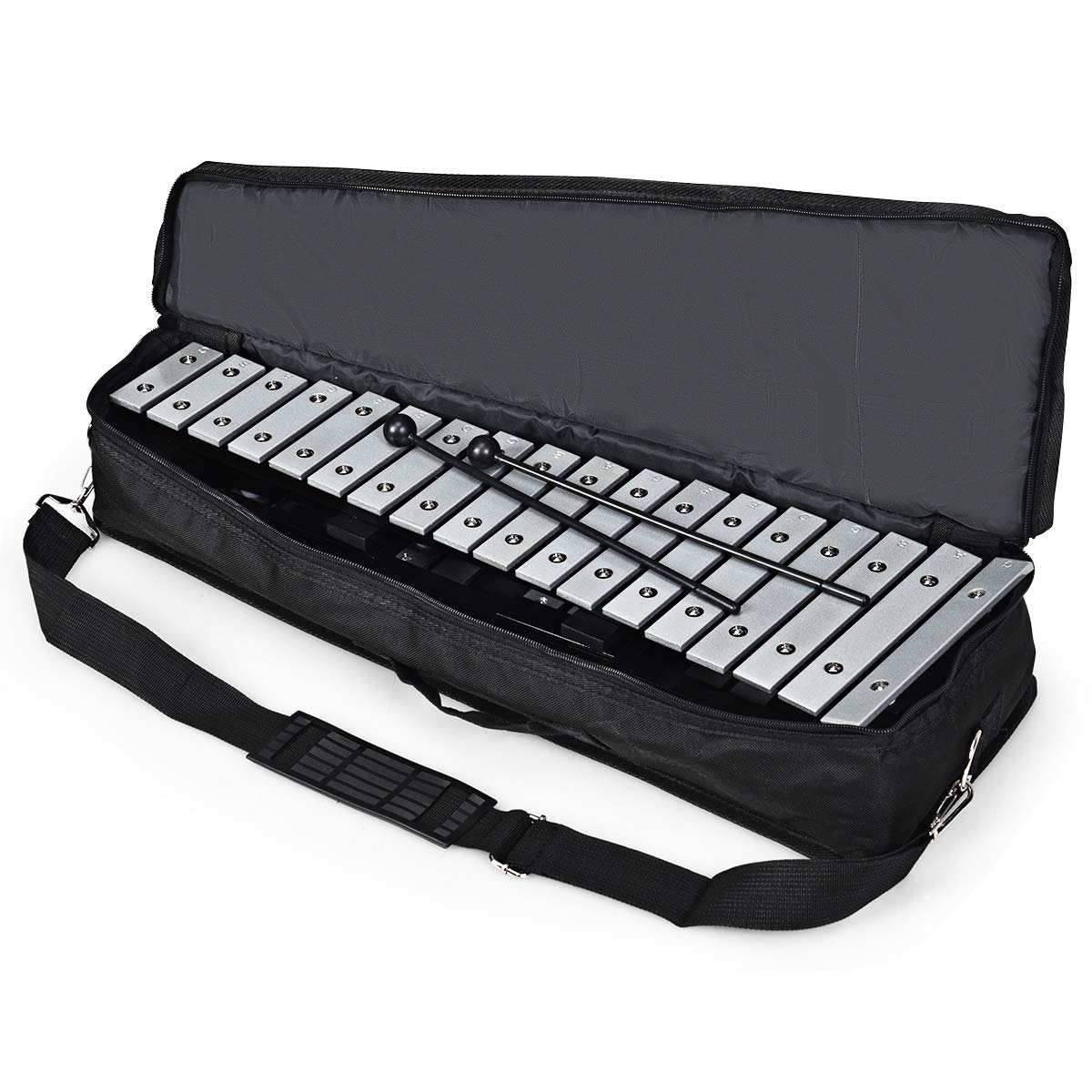 RELAX4LIFE 30 Notes Xylophone Pliable à Échelles de G5 à C8 avec Touche en Alu&Base en Bois, Marimba avec Son Plein&Transparent,Sac à Transport&2 Maill Inclus