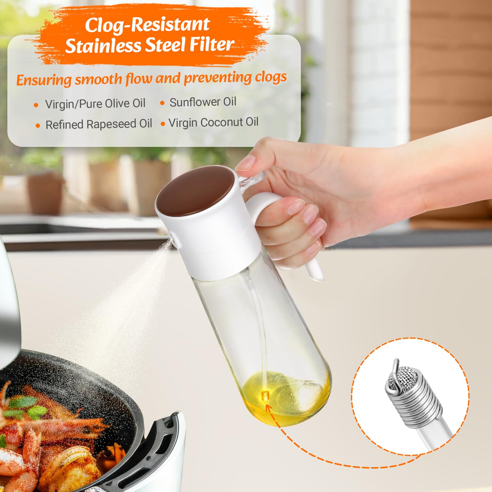 Spray Huile Cuisine 500 Ml, 2-en-1 Spray & Verseur, Verre