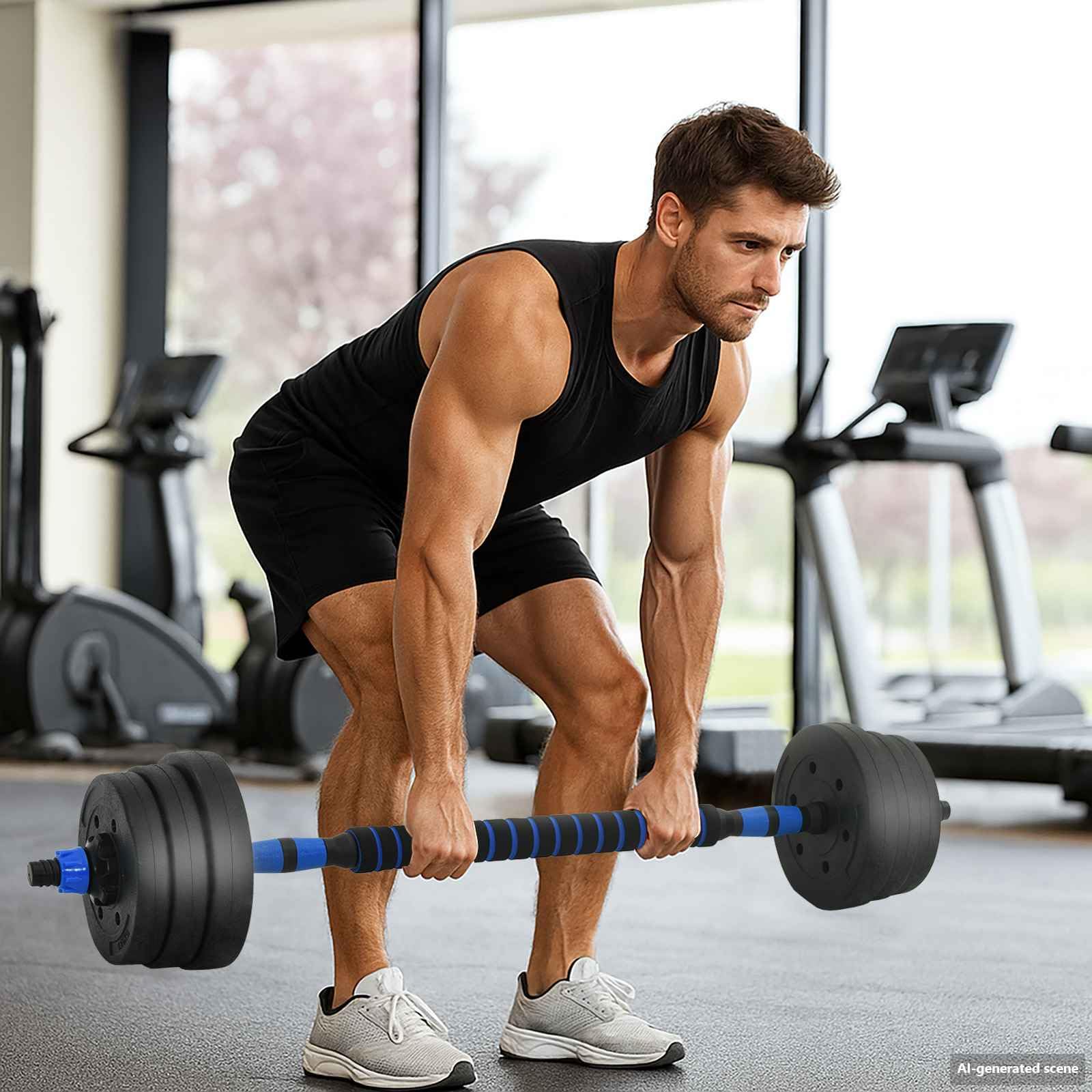 Zestaw hantli 4 w 1, 30 kg, czarno-niebieskie, z cementem, żelazny piasek, regulowany, trening siłowy, budowa mięśni, trening domowy, fitness, zestaw hantli